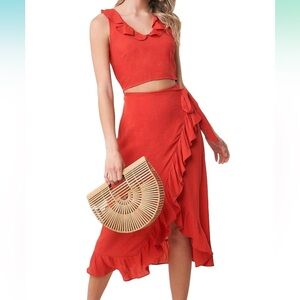 Sugarlips Midriff Cutout, Back Cutout Red Wrap Dress - Size XS